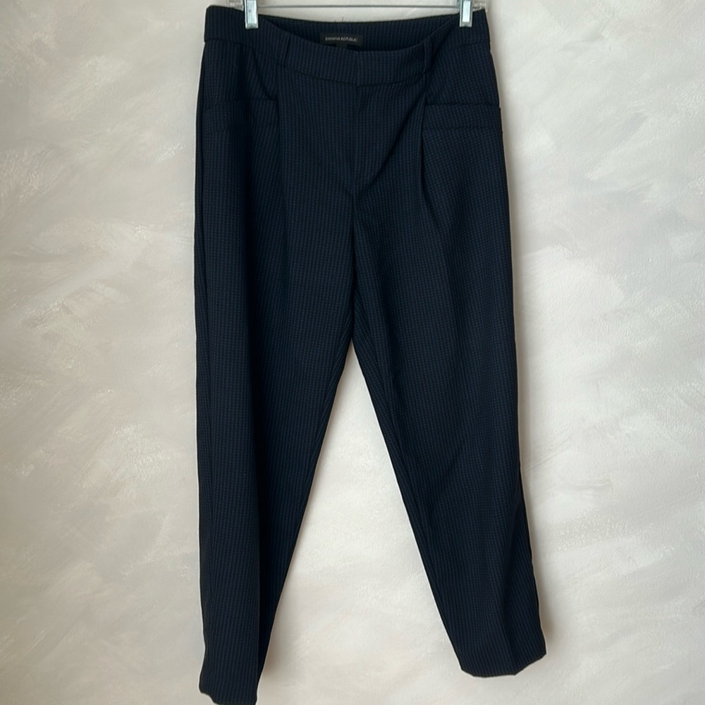 Banana Republic Pants Straight Drape High Rise Tapered Dotted Black Navy 4